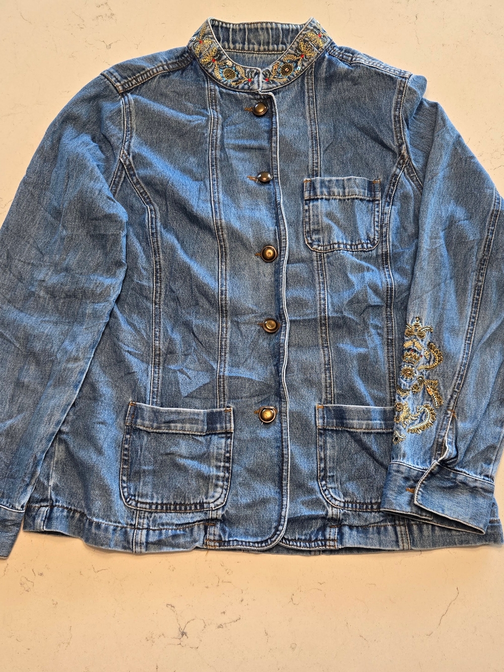 Embroidered Denim Utility Jacket. Size 12